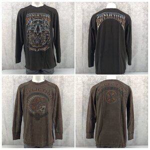 VTG Affliction Shirt Mens XXL Reversible Indian Chief Skull Live Fast Thermal